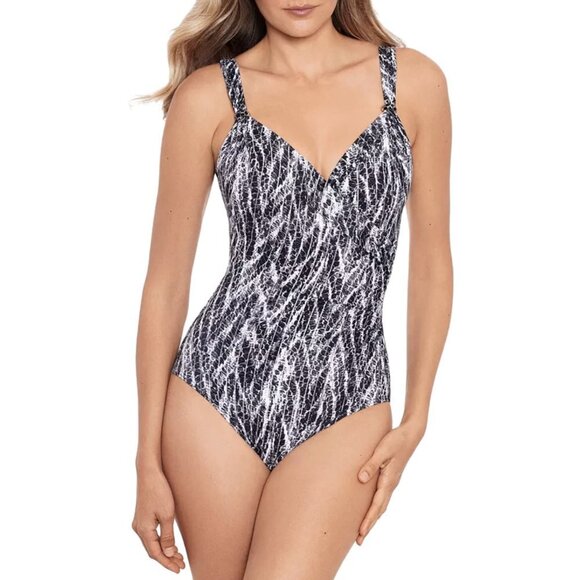 NWT Miraclesuit Siren One Piece Swimsuit in Chevron Python Sz. 8 - Picture 1 of 4